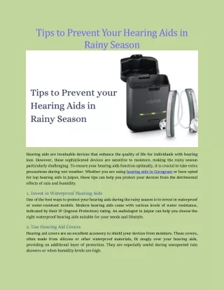 Tips to Prevent Your Hearing Aids in Rainy Season