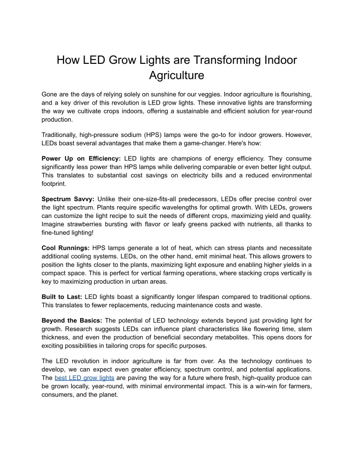 how led grow lights are transforming indoor