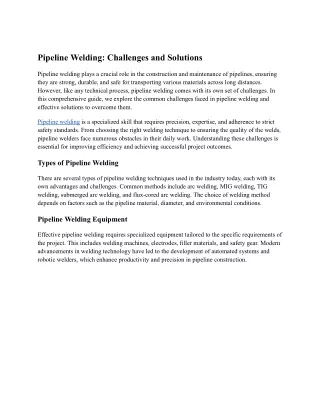 pipeline welding challenges and solutions