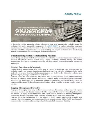 Auto Components Manufacturers in Coimbatore | Aqua flow