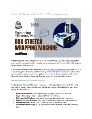 Enhancing Efficiency with Box Stretch Wrapping Machines