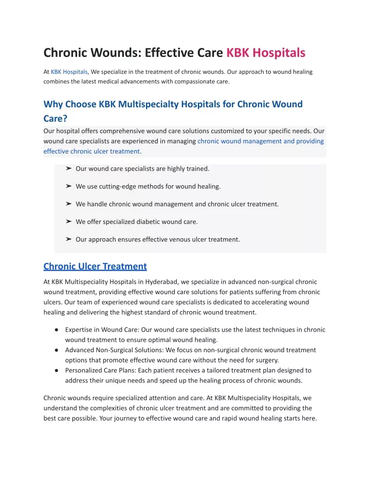 chronic wounds effective care kbk hospitals