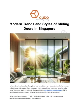 Modern Trends and Styles of Sliding Door in Singapore