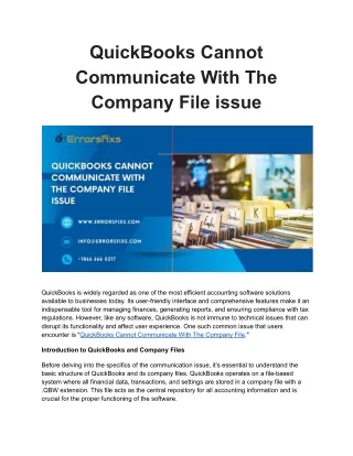 QuickBooks Cannot Communicate With The Company File issue