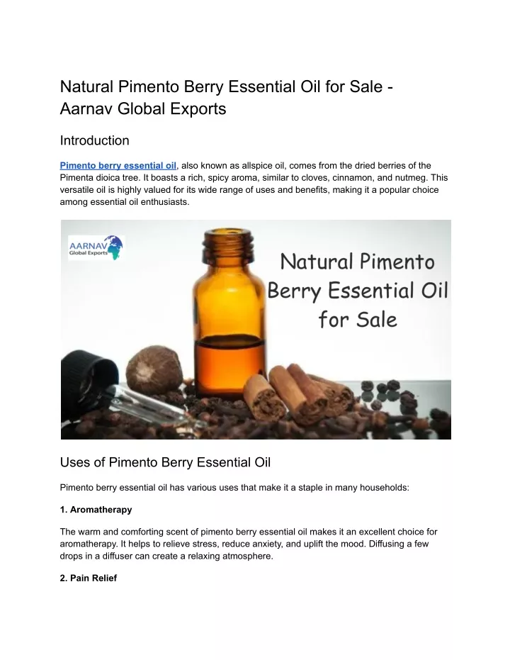 natural pimento berry essential oil for sale