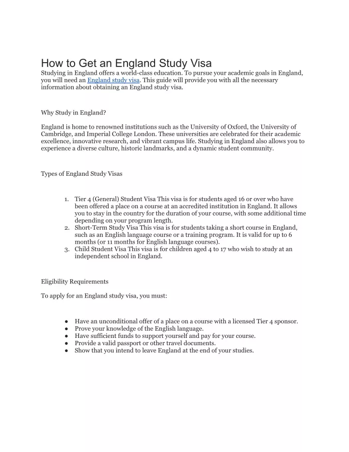 how to get an england study visa studying