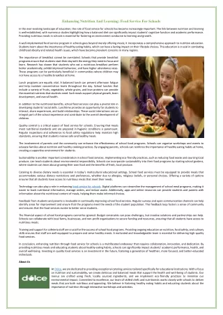 enhancing nutrition and learning food service
