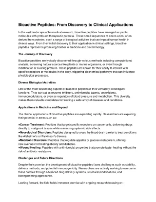 bioactive peptides from discovery to clinical