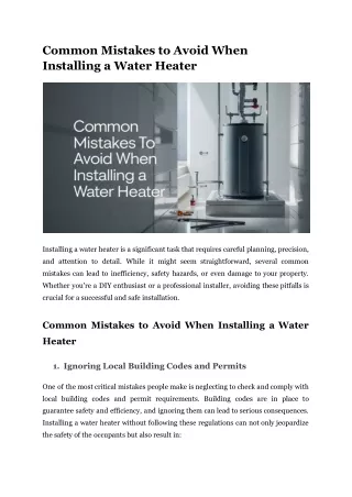 common mistakes to avoid when installing a water