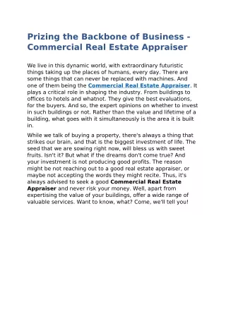 Prizing the Backbone of Business - Commercial Real Estate Appraiser