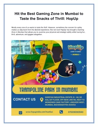 Hit the Best Gaming Zone in Mumbai to Taste the Snacks of Thrill HopUp