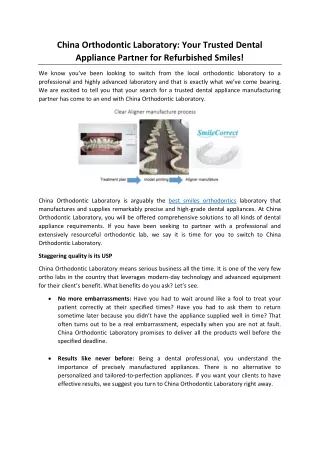 China Orthodontic Laboratory Your Trusted Dental Appliance Partner for Refurbished Smiles!