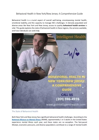 Behavioral Health in New York - New Jersey A Comprehensive Guide