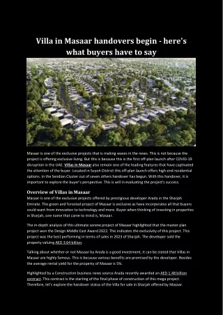 villa in Masaar handovers begin  here is what buyers have to say