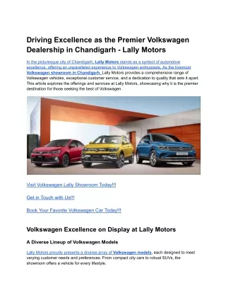 Driving Excellence as the Premier Volkswagen Dealership in Chandigarh - Lally Motors