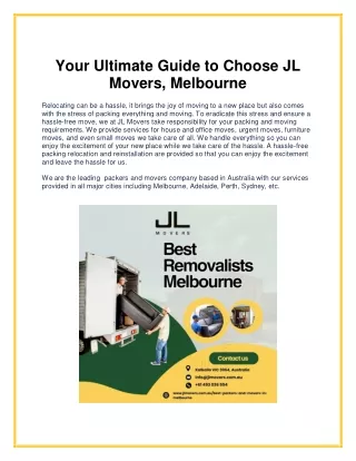 Your Ultimate Guide to Choose JL Movers