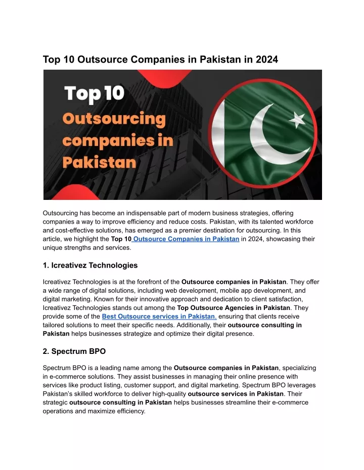 top 10 outsource companies in pakistan in 2024