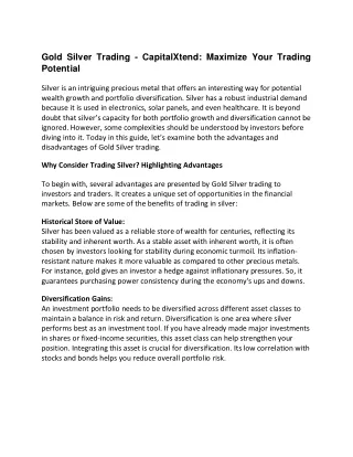 Gold Silver Trading - CapitalXtend Maximize Your Trading Potential