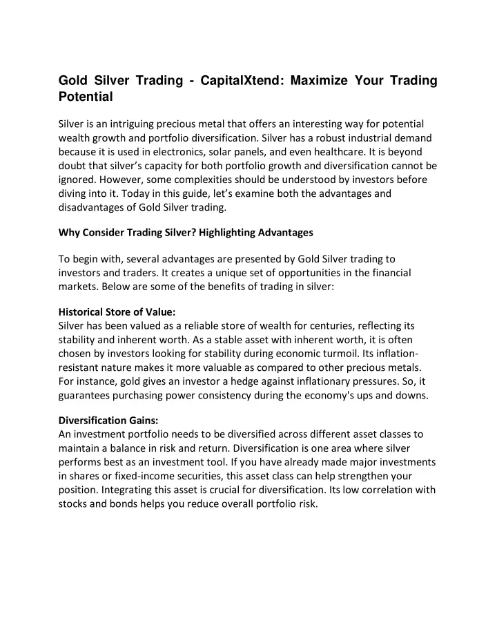 gold silver trading capitalxtend maximize your