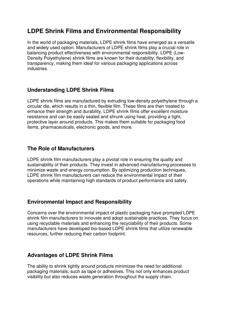 ldpe shrink films and environmental