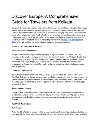 Discover Europe_ A Comprehensive Guide for Travelers from Kolkata