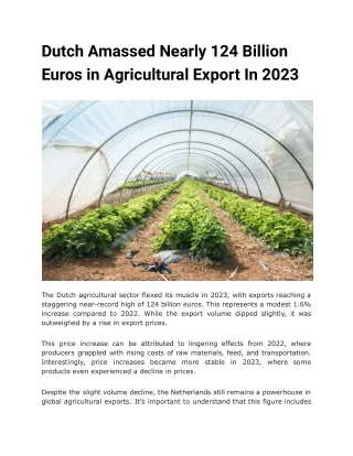 Dutch Agricultural Export Boom - 124 Billion Euros in 2023