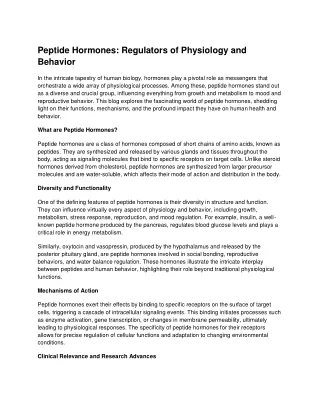 Peptide Hormones_ Regulators of Physiology and Behavior