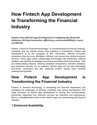 How Fintech App Development is Transforming the Financial Industry