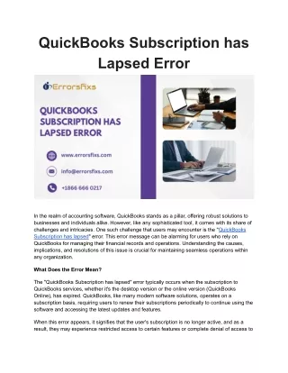 QuickBooks Subscription has Lapsed Error