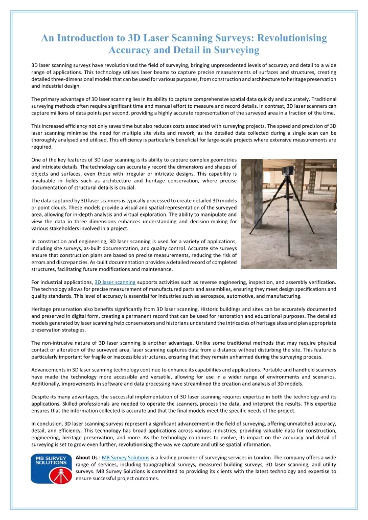 an introduction to 3d laser scanning surveys