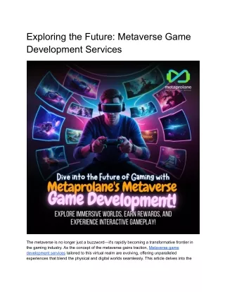 Unlock the Future: Premier Metaverse Game Development Services