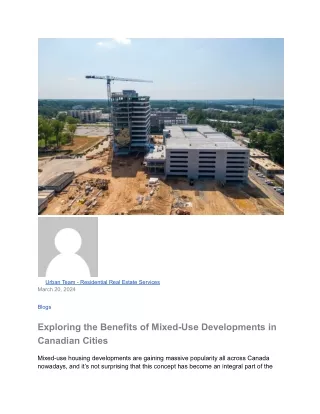 Exploring the Benefits of Mixed-Use Developments in Canadian Cities