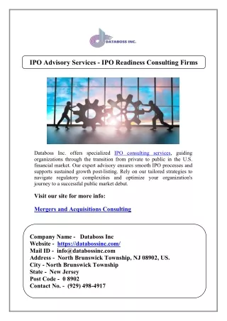 IPO Advisory Services - IPO Readiness Consulting Firms