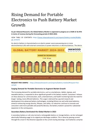 Rising Demand for Portable Electronics to Push Battery Market Growth