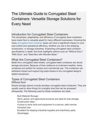 Comprehensive Guide to Corrugated Steel Containers