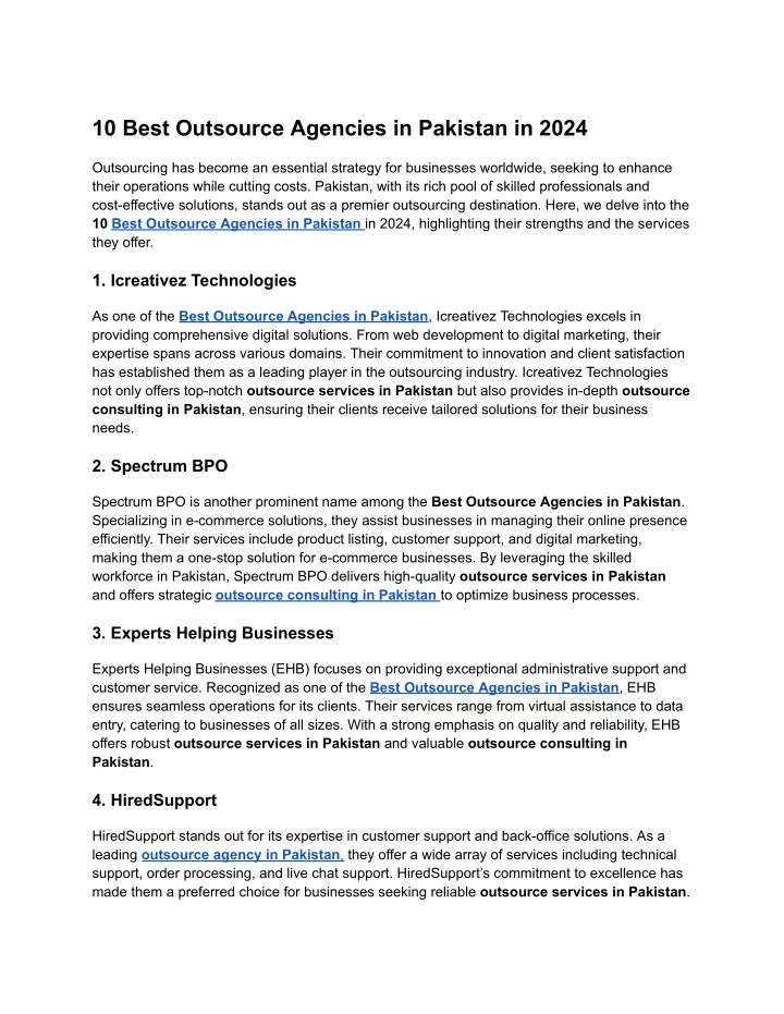 10 best outsource agencies in pakistan in 2024