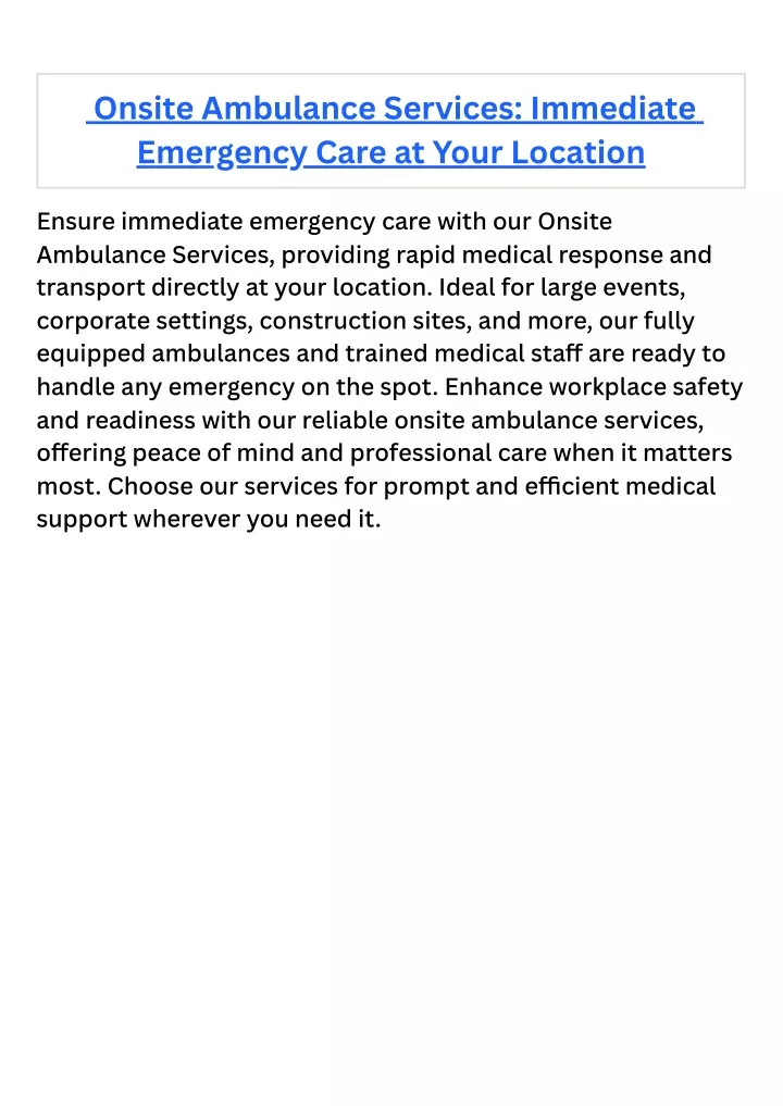 onsite ambulance services immediate emergency