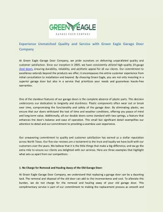Experience Unmatched Quality and Service with Green Eagle Garage Door Company