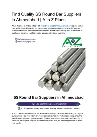 Find Quality SS Round Bar Suppliers in Ahmedabad _ A to Z Pipes