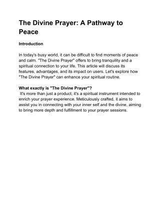 The Divine Prayer_ A Pathway to Peace
