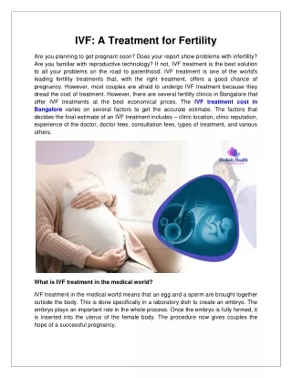 IVF A Treatment for Fertility