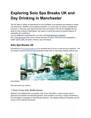 Exploring Solo Spa Breaks in the UK and Day Drinking in Manchester__