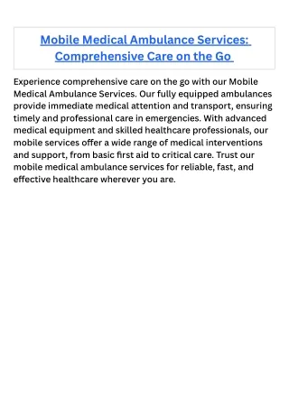 Mobile Medical Ambulance Services Comprehensive Care on the Go