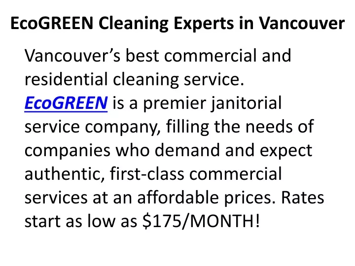 ecogreen cleaning experts in vancouver