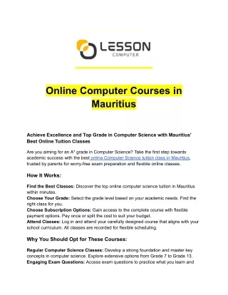 Online Computer Courses in Mauritius