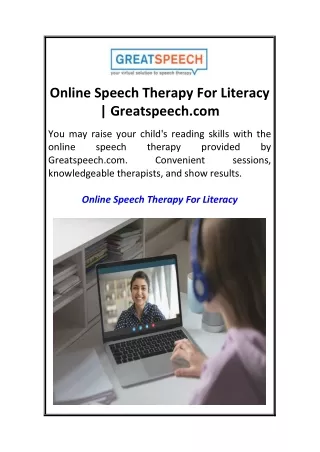 Online Speech Therapy For Literacy  Greatspeech.com