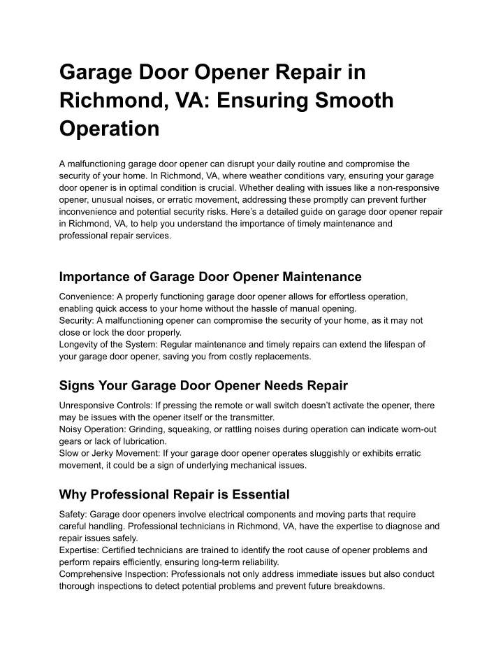 garage door opener repair in richmond va ensuring