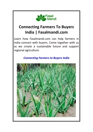 Connecting Farmers To Buyers India  Fasalmandi.com