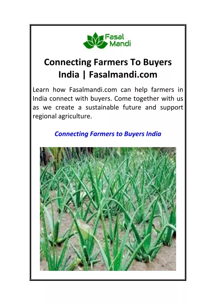 connecting farmers to buyers india fasalmandi com