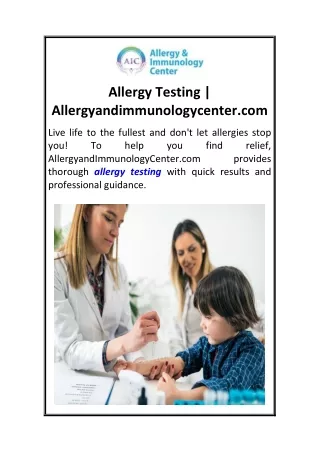 Allergy Testing  Allergyandimmunologycenter.com